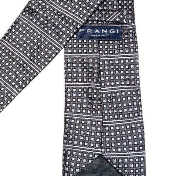 Frangi Silk Tie Men’s 59.5” Gray Geometric Stripe Jacquard Designer Classic New - Picture 4 of 4